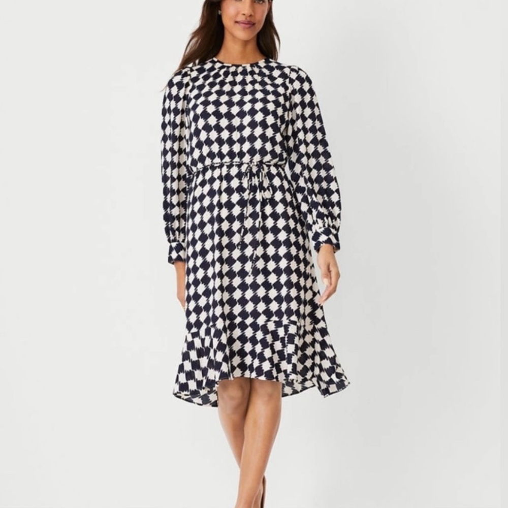 Ann Taylor Houndstooth Flounce Flare Dress